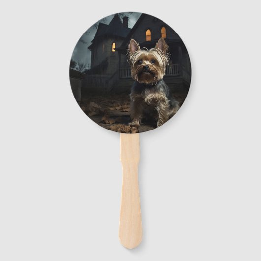 Yorkshire Terrier Halloween Griezelen Handwaaier (Voorkant)