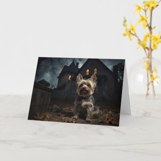 Yorkshire Terrier Halloween Griezelen Kaart (Gele Bloem)