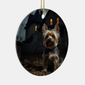 Yorkshire Terrier Halloween Griezelen Keramisch Ornament (Rechts)