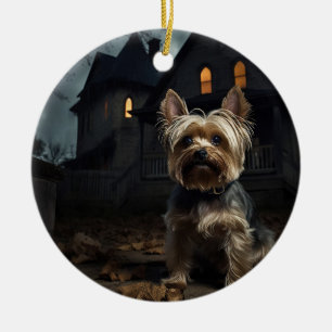 Yorkshire Terrier Halloween Griezelen Keramisch Ornament