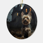 Yorkshire Terrier Halloween Griezelen Keramisch Ornament (Links)