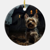 Yorkshire Terrier Halloween Griezelen Keramisch Ornament (Achterkant)