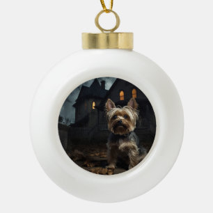 Yorkshire Terrier Halloween Griezelen Keramische Bal Ornament