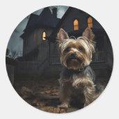 Yorkshire Terrier Halloween Griezelen Ronde Sticker (Voorkant)