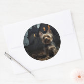 Yorkshire Terrier Halloween Griezelen Ronde Sticker (Envelop)