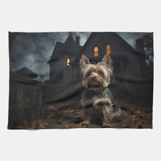 Yorkshire Terrier Halloween Griezelen Theedoek (Horizontaal)