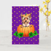 Yorkshire Terrier Halloween Jack-O-Lantern Kaart (Gele Bloem)