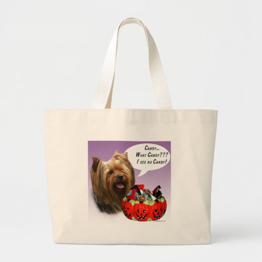 Yorkshire Terrier Halloween Snoep Grote Tote Bag (Voorkant)