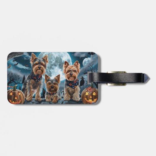 Yorkshire Terrier Halloween Spooky Bagagelabel (Achterkant horizontaal)