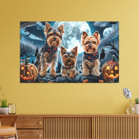 Yorkshire Terrier Halloween Spooky Canvas Afdruk (Insitu (Woonkamer))