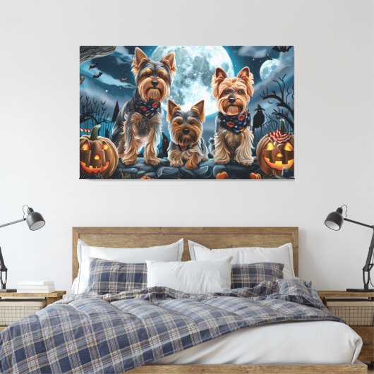 Yorkshire Terrier Halloween Spooky Canvas Afdruk (Insitu (Slaapkamer))