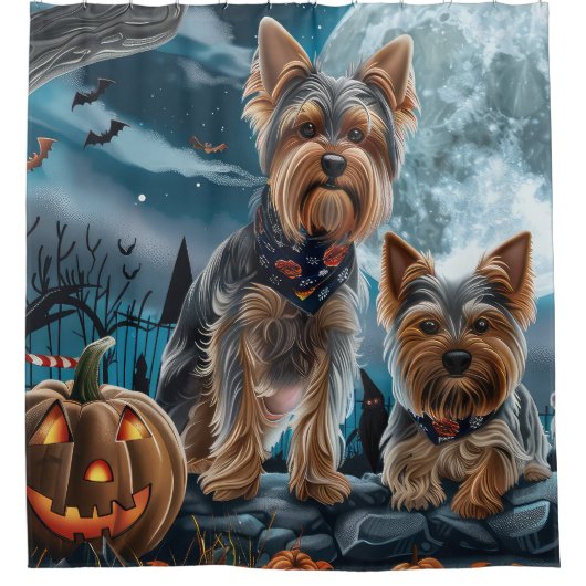 Yorkshire Terrier Halloween Spooky Douchegordijn (Voorkant)