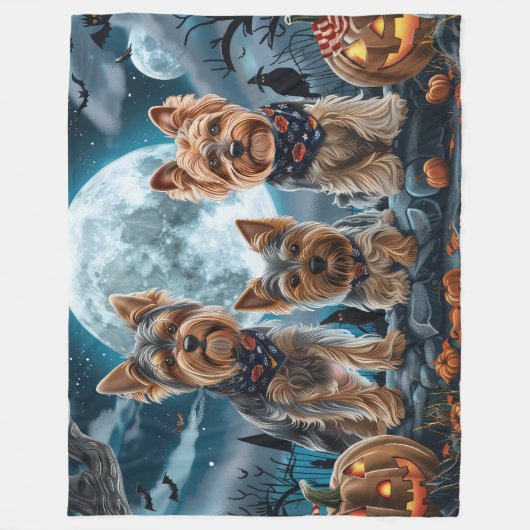 Yorkshire Terrier Halloween Spooky Fleece Deken (Voorkant)