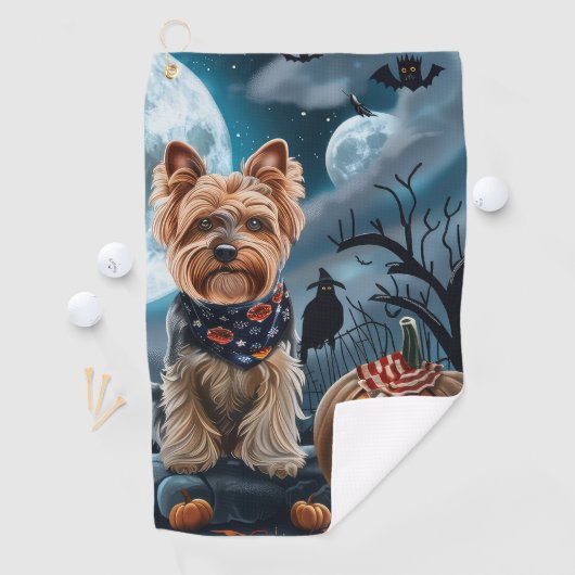 Yorkshire Terrier Halloween Spooky Golfhanddoek (Insitu)