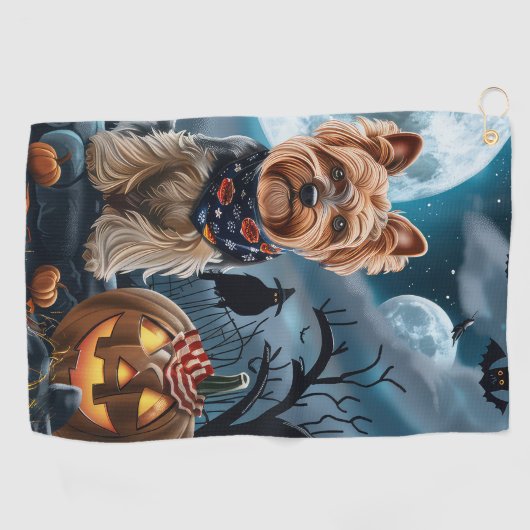 Yorkshire Terrier Halloween Spooky Golfhanddoek (Horizontaal)