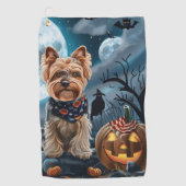 Yorkshire Terrier Halloween Spooky Golfhanddoek (Voorkant)
