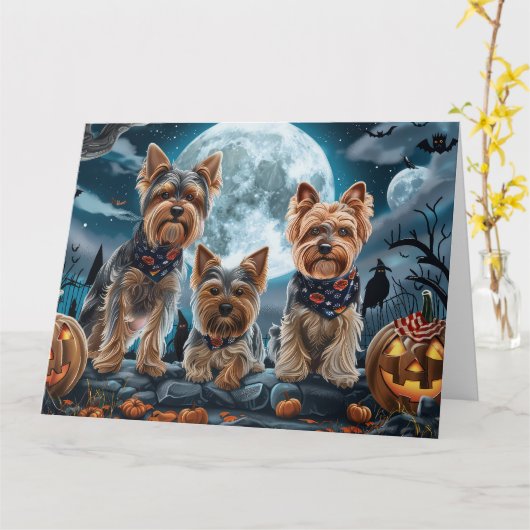Yorkshire Terrier Halloween Spooky Kaart (Gele Bloem)