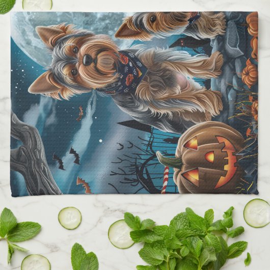 Yorkshire Terrier Halloween Spooky Theedoek (Gevouwen)
