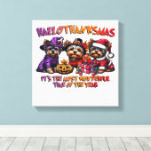 Yorkshire Terrier Halloween Thanksgiving Christmas Canvas Afdruk (Insitu (Houten vloer))