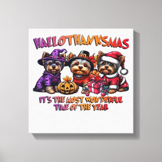 Yorkshire Terrier Halloween Thanksgiving Christmas Canvas Afdruk (Voorkant)