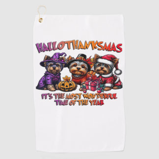 Yorkshire Terrier Halloween Thanksgiving Christmas Golfhanddoek