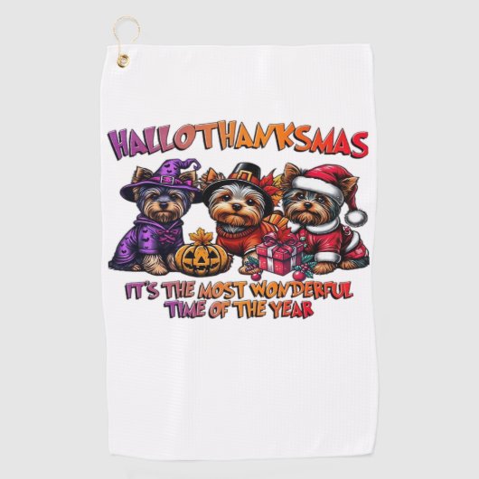 Yorkshire Terrier Halloween Thanksgiving Christmas Golfhanddoek (Voorkant)