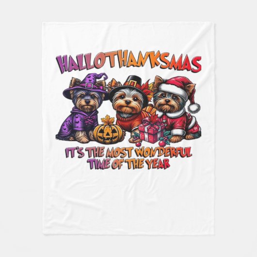 Yorkshire Terrier Halloween Thanksgiving Kerst Fleece Deken (Voorkant)