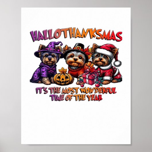 Yorkshire Terrier Halloween Thanksgiving Kerst Poster (Voorkant)