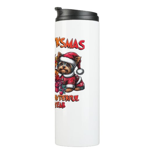 Yorkshire Terrier Halloween Thanksgiving Kerst Thermosbeker (Geroteerd rechts)