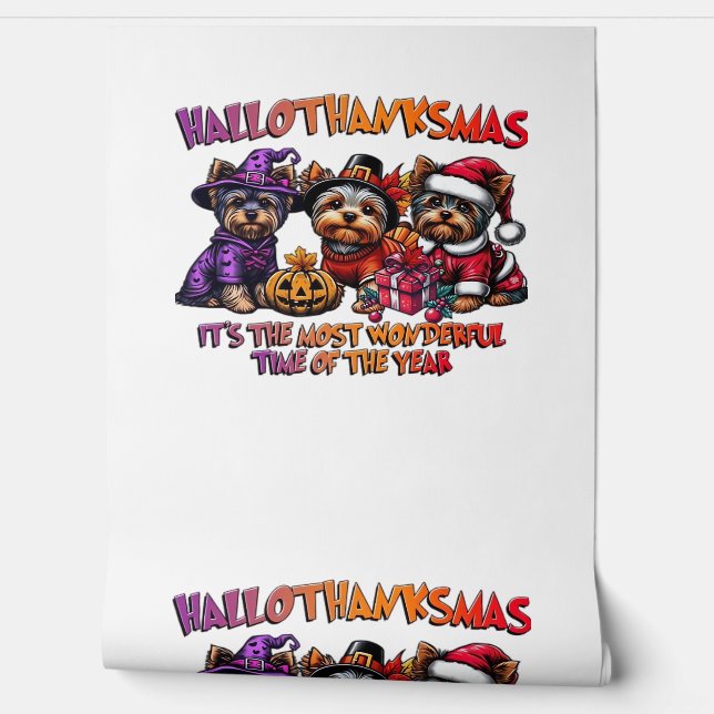 Yorkshire Terrier Halloween Thanksgiving Kerstmis Behang (Afrollen)