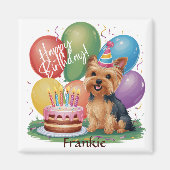 Yorkshire Terrier Happy Birthday Magneet (Voorkant)