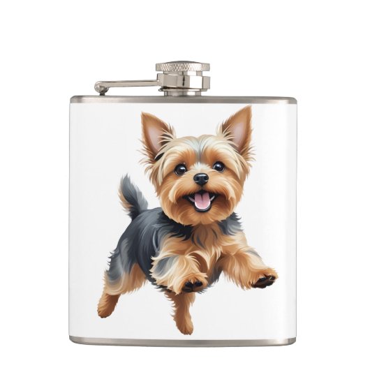 Yorkshire Terrier Happy Speelse Leuk Springen Vrol Heupfles (Voorkant)