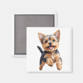 Yorkshire Terrier Happy Speelse Leuk Springen Vrol Magneet (Voorkant / Achterkant)