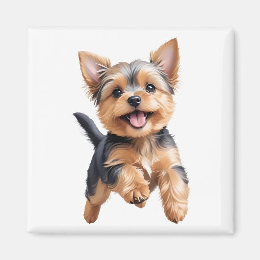 Yorkshire Terrier Happy Speelse Leuk Springen Vrol Magneet (Voorkant)