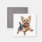 Yorkshire Terrier Happy Speelse Leuk Springen Vrol Magneet (Voorkant / Achterkant)