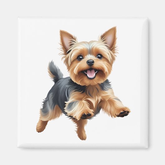 Yorkshire Terrier Happy Speelse Leuk Springen Vrol Magneet (Voorkant)