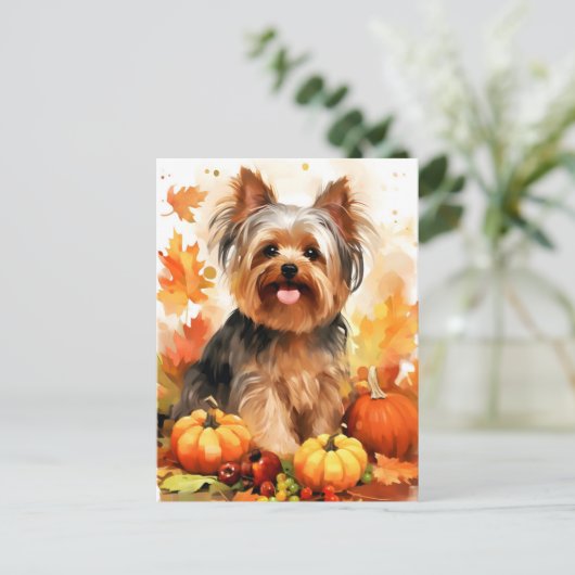 Yorkshire Terrier Herfst Dankzegging Briefkaart (Staand voorkant)