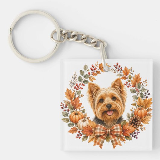 Yorkshire Terrier Herfst Sleutelhanger (Voorkant)