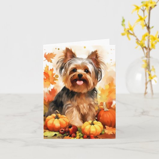 Yorkshire Terrier Herfst Thanksgiving Kaart (Gele Bloem)