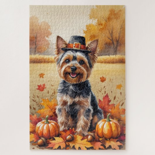 Yorkshire Terrier Herfstbladeren Thanksgiving Kuns Legpuzzel (Verticaal)