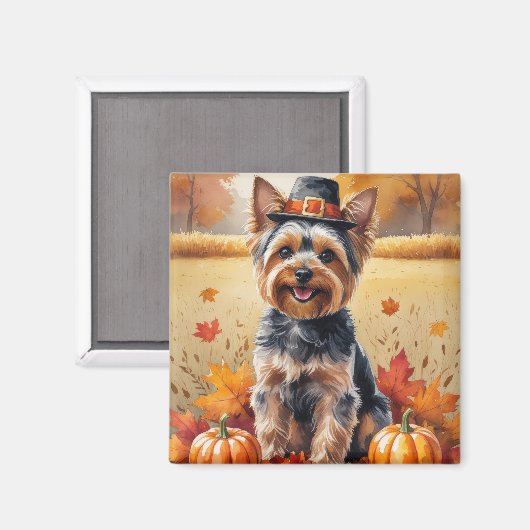 Yorkshire Terrier Herfstbladeren Thanksgiving Kuns Magneet (Voorkant / Achterkant)