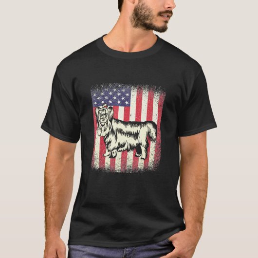 Yorkshire Terrier Hond Amerikaanse vlag Patriottis T-shirt (Voorkant)