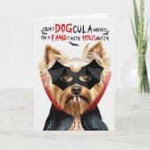 Yorkshire Terrier Hond Count DOGcula Halloween Feestdagen Kaart (Voorkant)