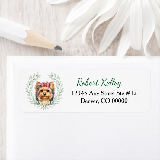 Yorkshire Terrier Hond Eucalyptus Blad Krans Etiket (Insitu)
