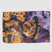 Yorkshire Terriër Hond Halloween Heks en Pompoen Golfhanddoek (Horizontaal)