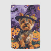 Yorkshire Terriër Hond Halloween Heks en Pompoen Golfhanddoek (Voorkant)