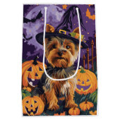 Yorkshire Terriër Hond Halloween Heks en Pompoen Medium Cadeauzakje (Achterkant)