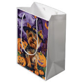 Yorkshire Terriër Hond Halloween Heks en Pompoen Medium Cadeauzakje (Achterkant Gekanteld)