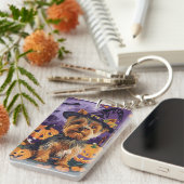 Yorkshire Terriër Hond Halloween Heks en Pompoen Sleutelhanger (Voorkant Rechts)