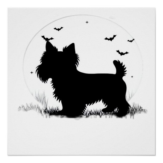 Yorkshire Terrier Hond � Halloween Maan Silhouet Perfect Poster (Voorkant)